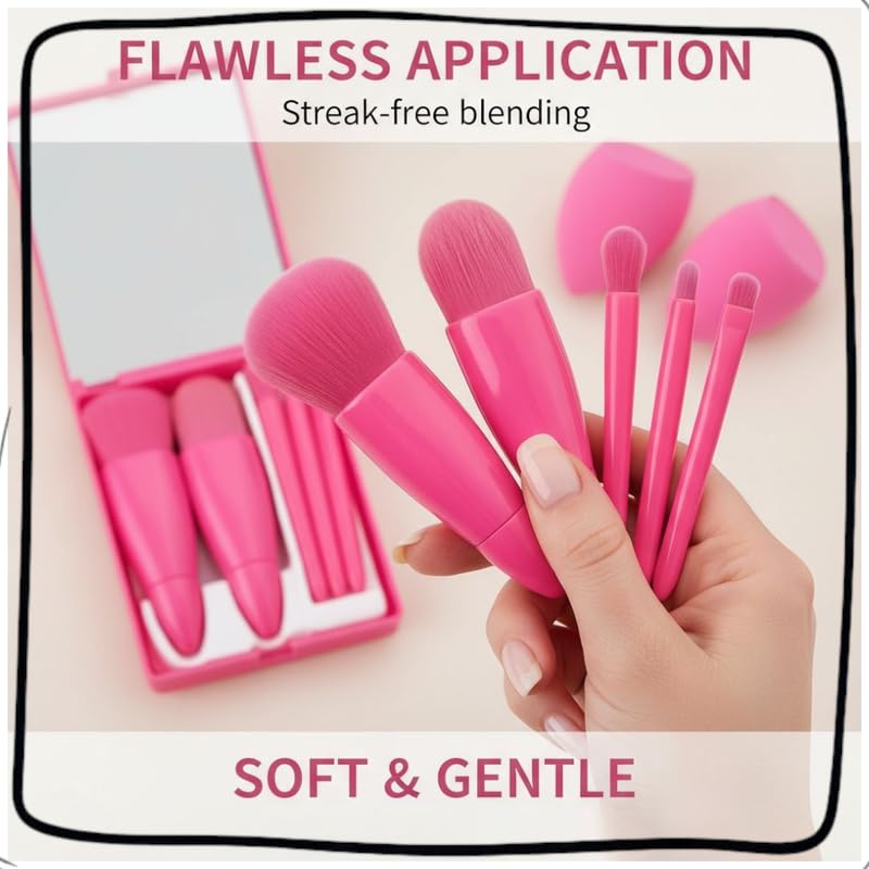 Portable Makeup Brush Set with Storage Case & Mirror | Soft Synthetic Bristles for Foundation, Blush, Eyeshadow & Blending | Travel-Friendly Cosmetic Brush Kit