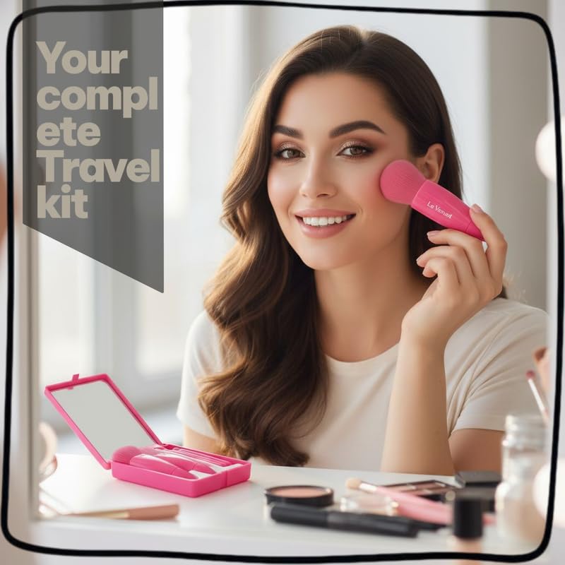 Portable Makeup Brush Set with Storage Case & Mirror | Soft Synthetic Bristles for Foundation, Blush, Eyeshadow & Blending | Travel-Friendly Cosmetic Brush Kit