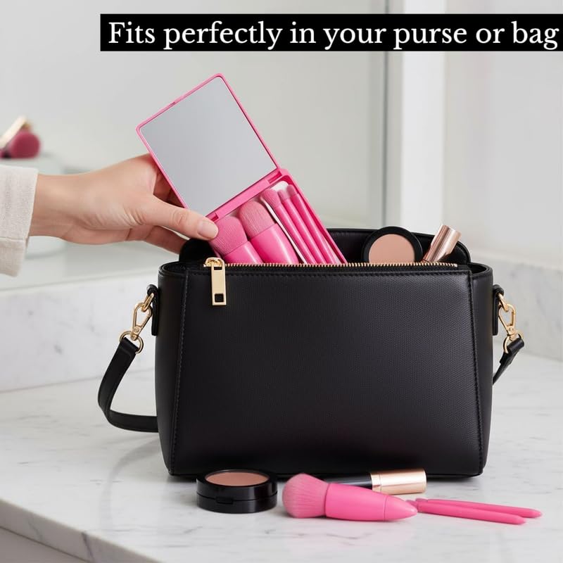 Portable Makeup Brush Set with Storage Case & Mirror | Soft Synthetic Bristles for Foundation, Blush, Eyeshadow & Blending | Travel-Friendly Cosmetic Brush Kit