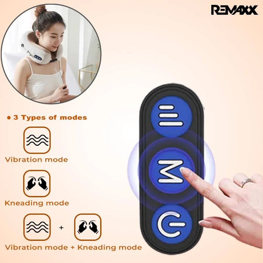 Rechargeble U-Shaped Travel Neck Massage Pillow | Three Speed Intensity Modes | Therapeutic Vibration | Cervical Pain Relief | Deep Kneading Massage | Memory Foam