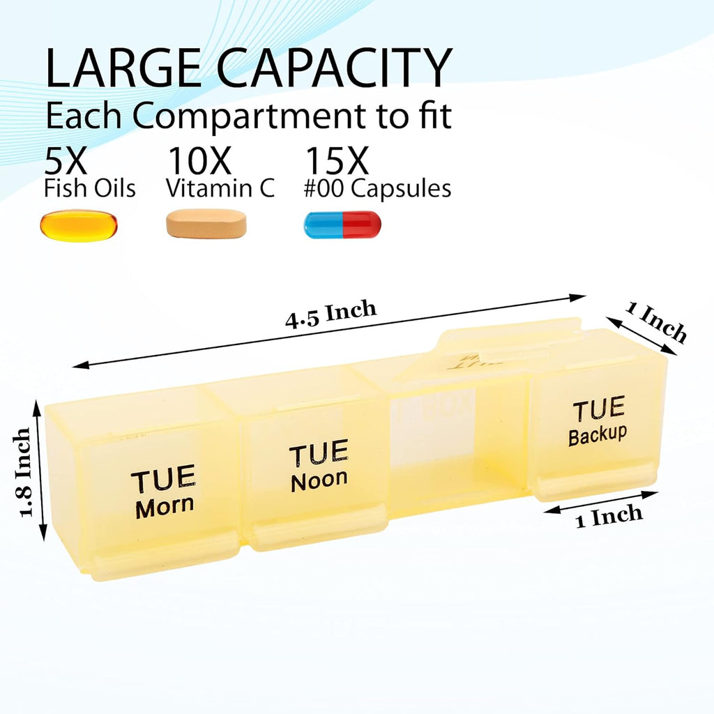 ZYOZ Pill Medicine Organiser Reminder Storage Box 7-Day Medicine planner Pill Organiser, Weekly Pill Organiser, 4 Times A Day Colour-Coded, Pack of 1