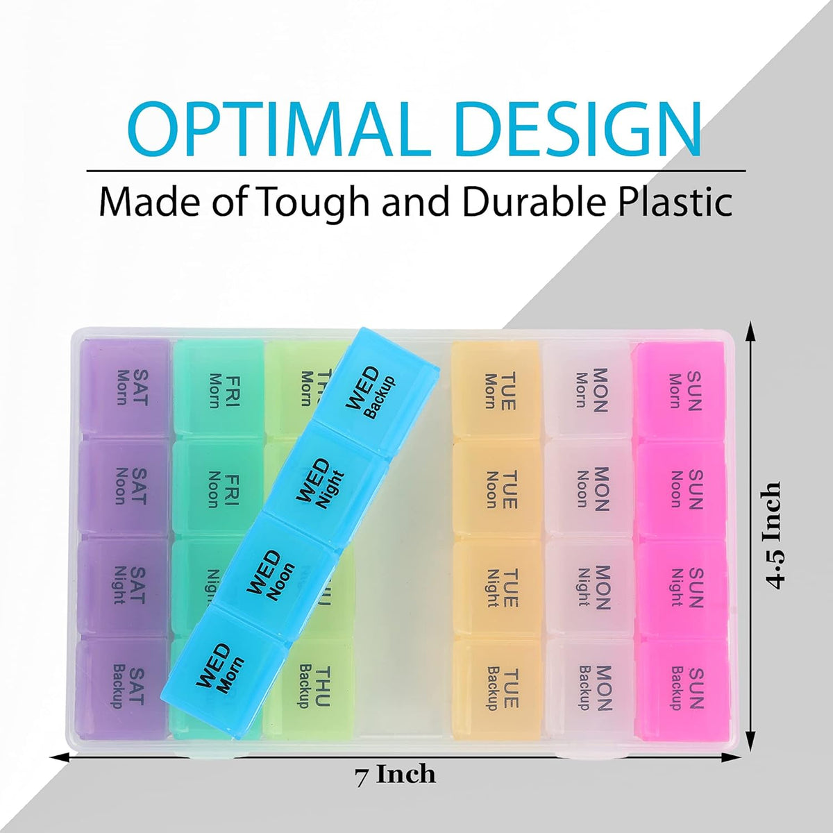 ZYOZ Pill Medicine Organiser Reminder Storage Box 7-Day Medicine planner Pill Organiser, Weekly Pill Organiser, 4 Times A Day Colour-Coded, Pack of 1