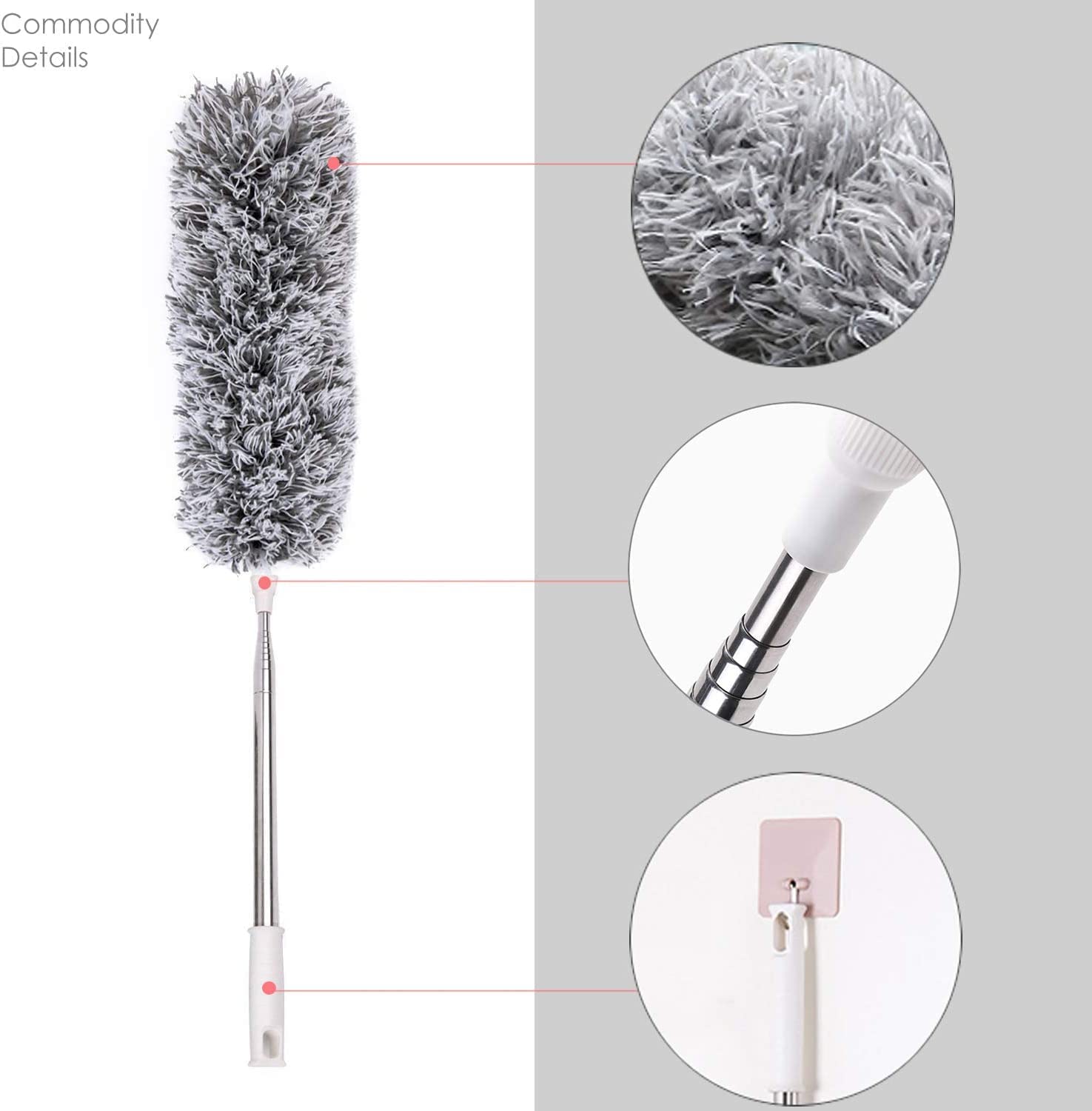 ZYOZ Microfiber Feather Duster Bendable & Extendable Fan Cleaning with 100 inches Expandable Pole Handle for High Ceiling Fans,Window Blinds, Furniture Secondary image