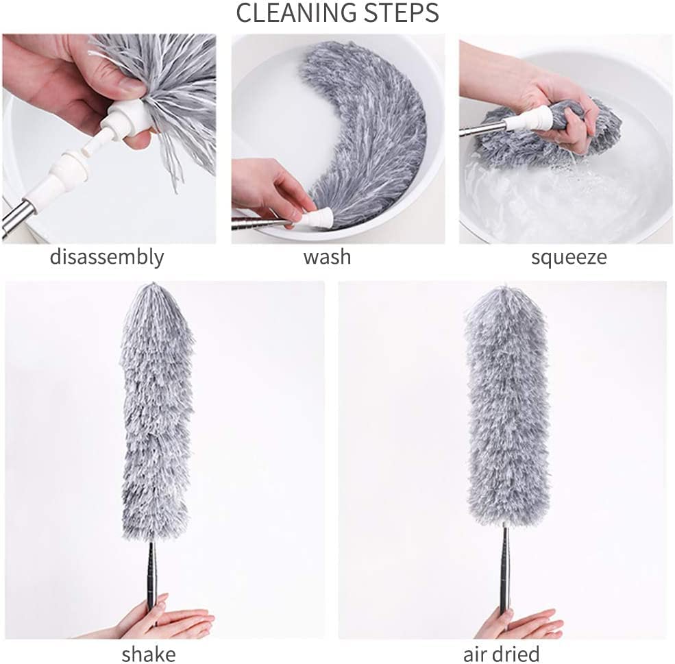 Microfiber Feather Duster Bendable & Extendable Fan Cleaning with 100 inches Expandable Pole Handle for High Ceiling Fans,Window Blinds, Furniture