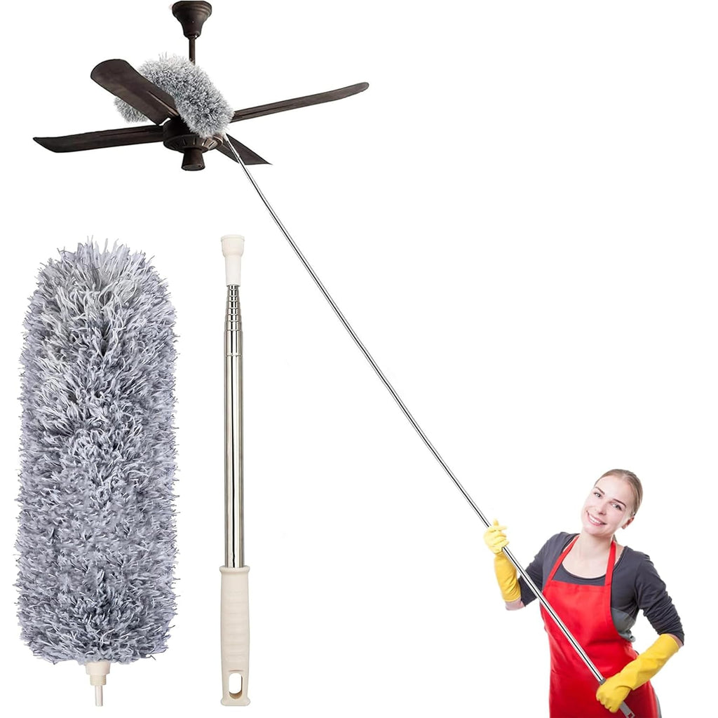 Microfiber Feather Duster Bendable & Extendable Fan Cleaning with 100 inches Expandable Pole Handle for High Ceiling Fans,Window Blinds, Furniture