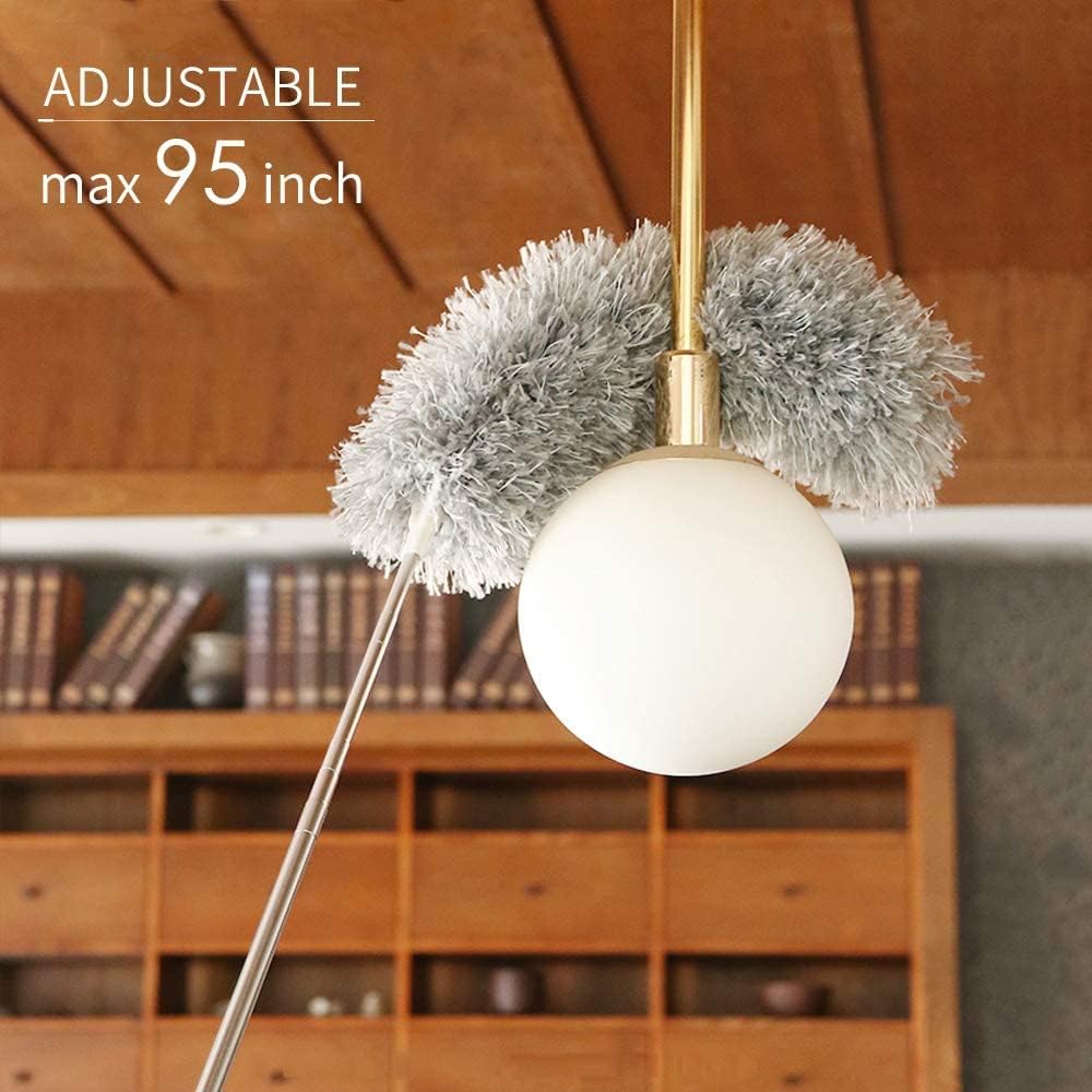 Microfiber Feather Duster Bendable & Extendable Fan Cleaning with 100 inches Expandable Pole Handle for High Ceiling Fans,Window Blinds, Furniture