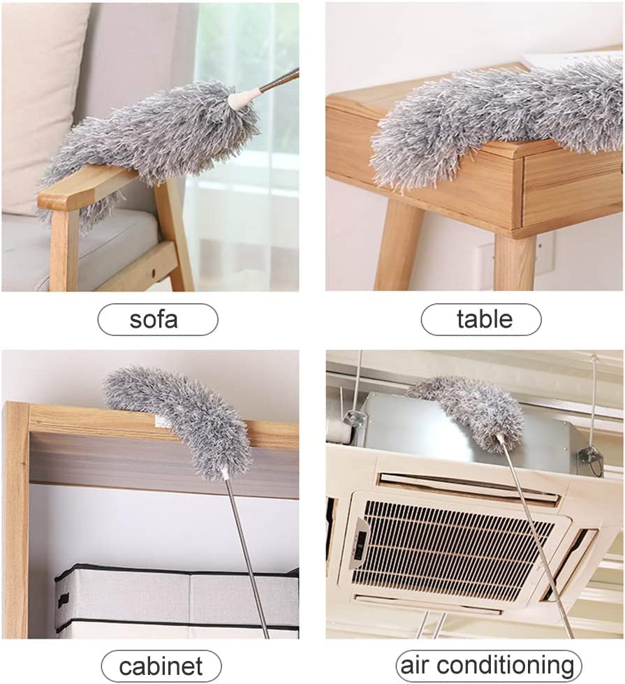 Microfiber Feather Duster Bendable & Extendable Fan Cleaning with 100 inches Expandable Pole Handle for High Ceiling Fans,Window Blinds, Furniture