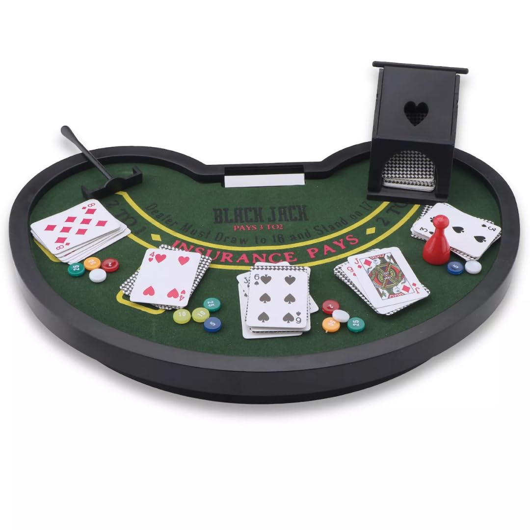 ZYOZ Mini Blackjack Game Set for Adults & Kids – Portable Casino Tabletop Black Jack Board with Cards, Chips, Dealer Shoe & Accessories | Compact 10" x 6.5" x 1.6" Table for Home Party & Travel Fun Main image