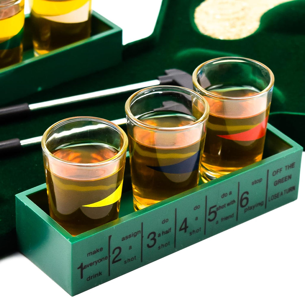 Putt Sip Mini Golf Drinking Game Set for Adults Portable Indoor/Outdoor Realistic Putting Green with Metal Shot Glasses, Golf Balls Clubs Fun Party Games for Golf Lovers, Nights Social Gatherings