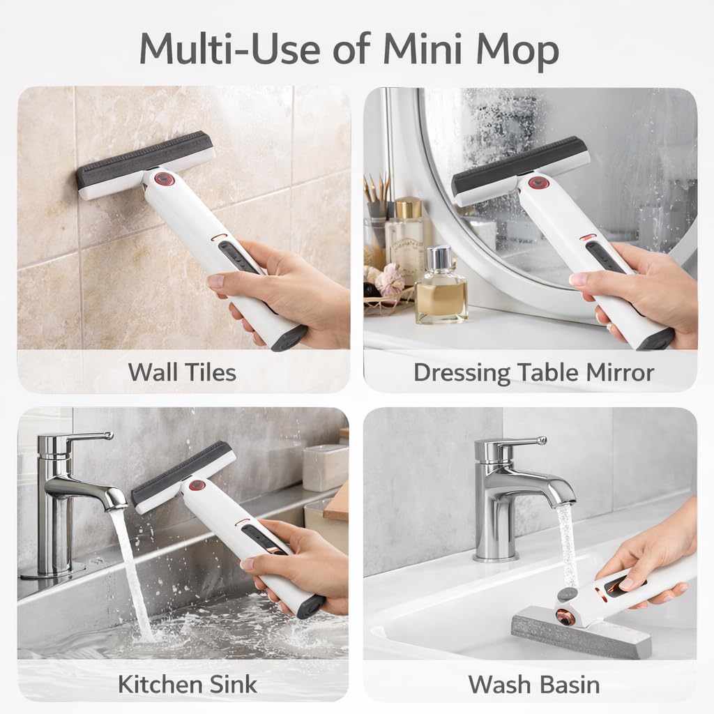 Mini Mop Self Squeeze Sponge Cleaner, Strong Absorbent Wet & Dry Mop for Kitchen, Floor, Glass, Car Cleaning, Compact ABS Body with 1 Replaceable Sponge