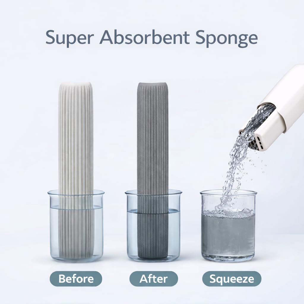 Mini Mop Self Squeeze Sponge Cleaner, Strong Absorbent Wet & Dry Mop for Kitchen, Floor, Glass, Car Cleaning, Compact ABS Body with 1 Replaceable Sponge