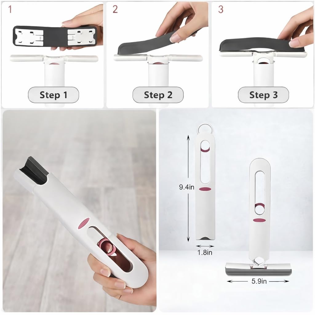 Mini Mop Self Squeeze Sponge Cleaner, Strong Absorbent Wet & Dry Mop for Kitchen, Floor, Glass, Car Cleaning, Compact ABS Body with 1 Replaceable Sponge