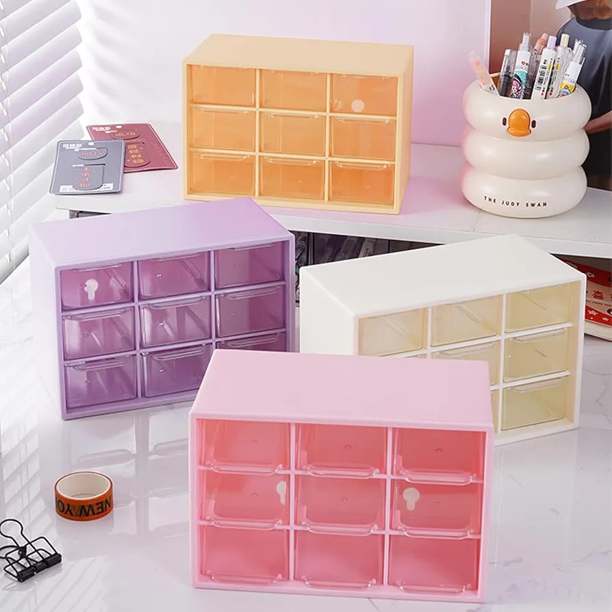 9 Grid Mini Plastic Acrylic Multipurpose Drawer Storage Box for Multi Layer Jewelry Sundries Organizer Desktop Office Supplies Cabinet (