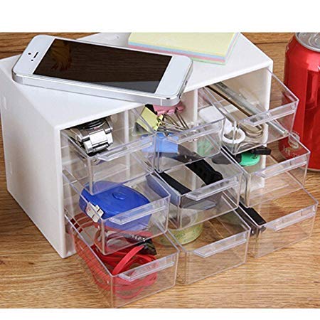 ZYOZ 9 Grid Mini Plastic Acrylic Multipurpose Drawer Storage Box for Multi Layer Jewelry Sundries Organizer Desktop Office Supplies Cabinet ( Main image