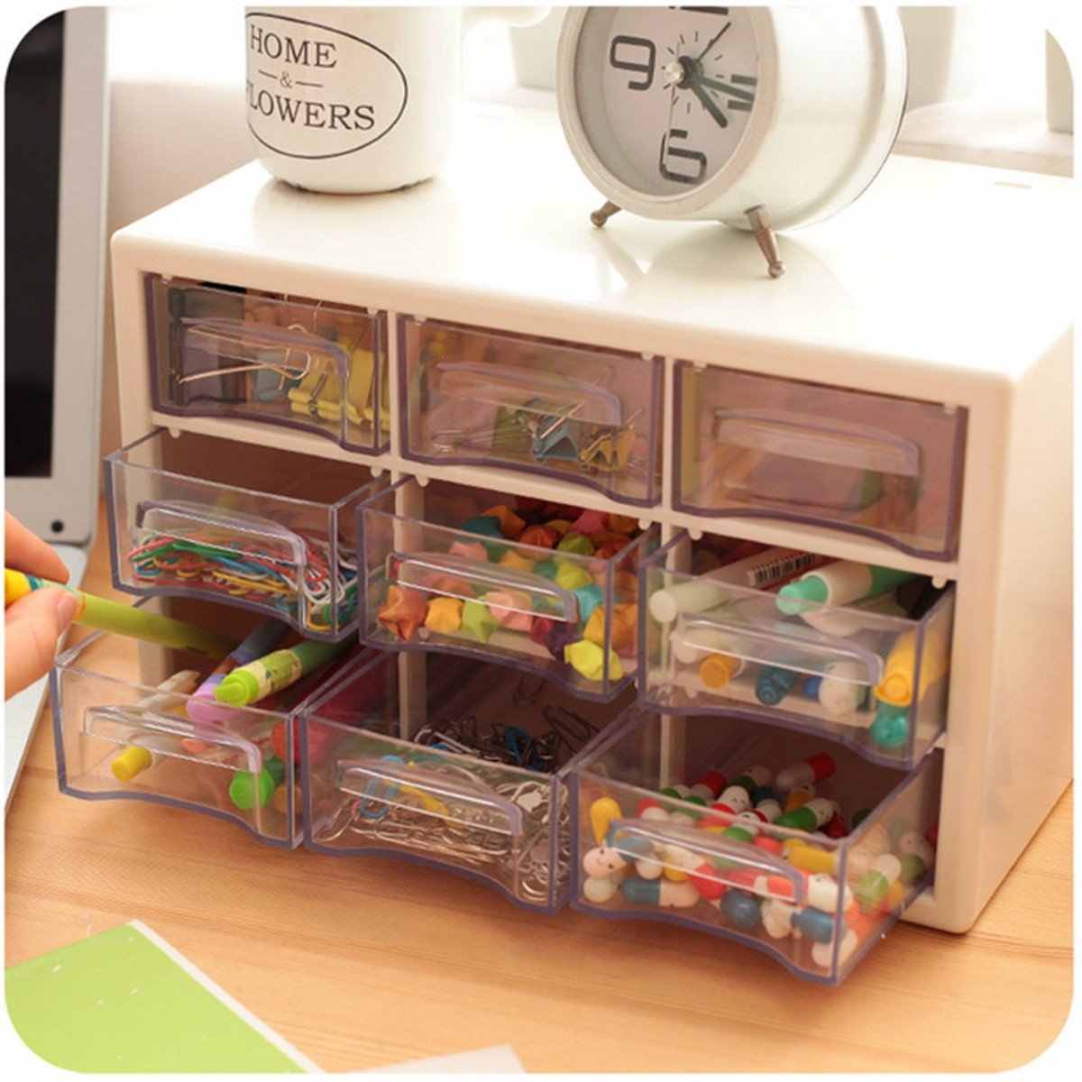 9 Grid Mini Plastic Acrylic Multipurpose Drawer Storage Box for Multi Layer Jewelry Sundries Organizer Desktop Office Supplies Cabinet (