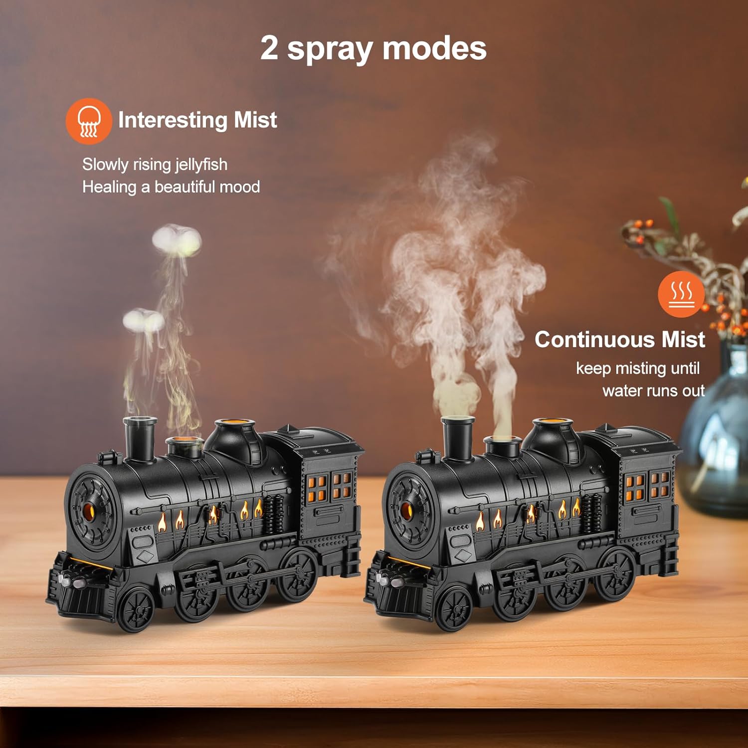 Essential Oil Diffuser, 300ml Train Diffusers for Essential Oils Large Room,Aromatherapy Diffuser Cool Mist with 2 Light 2 Mist Mode Auto Shut-Off for Home Office Hotel