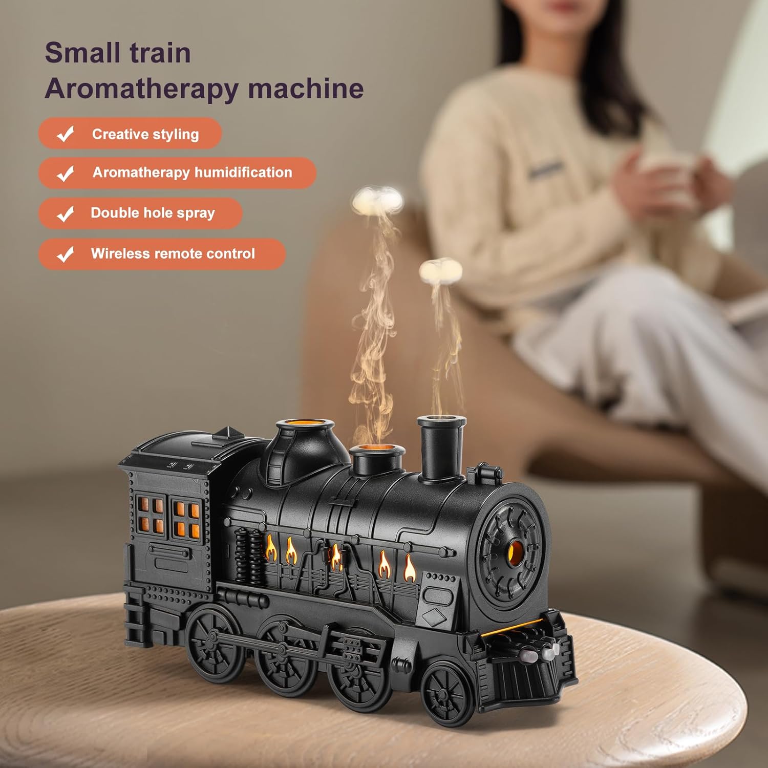 Essential Oil Diffuser, 300ml Train Diffusers for Essential Oils Large Room,Aromatherapy Diffuser Cool Mist with 2 Light 2 Mist Mode Auto Shut-Off for Home Office Hotel