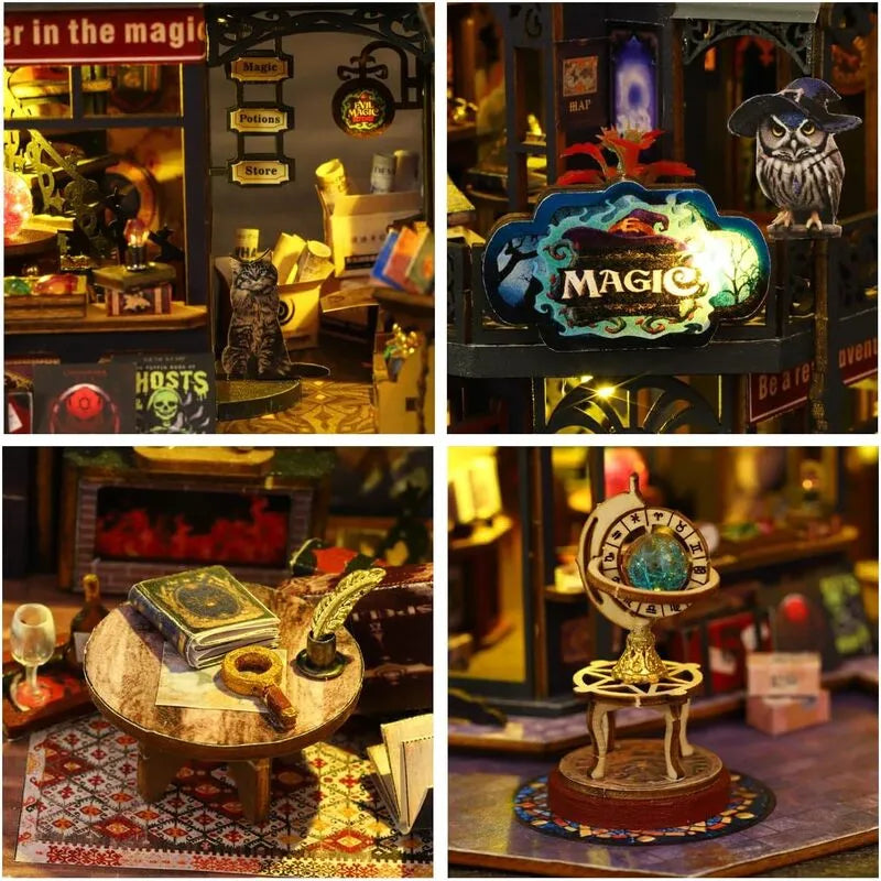 DIY Miniature Dollhouse Kit Magic Castle,Tiny House to Build Live in,Mini Handmade Unzip 3D Wooden Puzzle Furnishing Decor Model with Dust Cover and Music(ES012-Holo Magic City) Secondary image