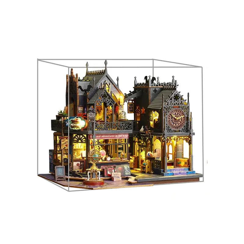DIY Miniature Dollhouse Kit Magic Castle,Tiny House to Build Live in,Mini Handmade Unzip 3D Wooden Puzzle Furnishing Decor Model with Dust Cover and Music(ES012-Holo Magic City)