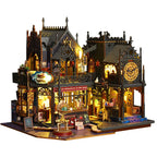DIY Miniature Dollhouse Kit Magic Castle,Tiny House to Build Live in,Mini Handmade Unzip 3D Wooden Puzzle Furnishing Decor Model with Dust Cover and Music(ES012-Holo Magic City)