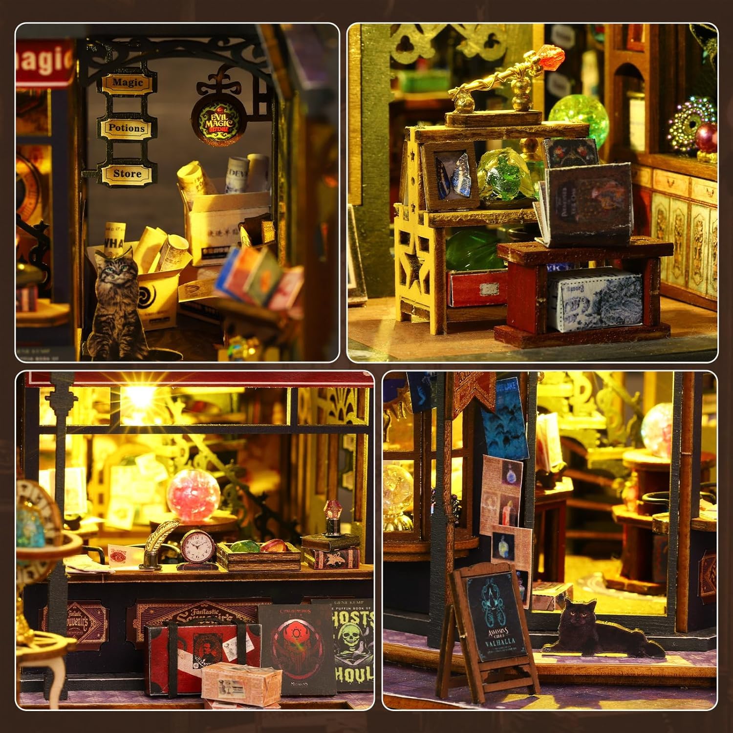 DIY Miniature Dollhouse Kit Magic Castle,Tiny House to Build Live in,Mini Handmade Unzip 3D Wooden Puzzle Furnishing Decor Model with Dust Cover and Music(ES012-Holo Magic City)