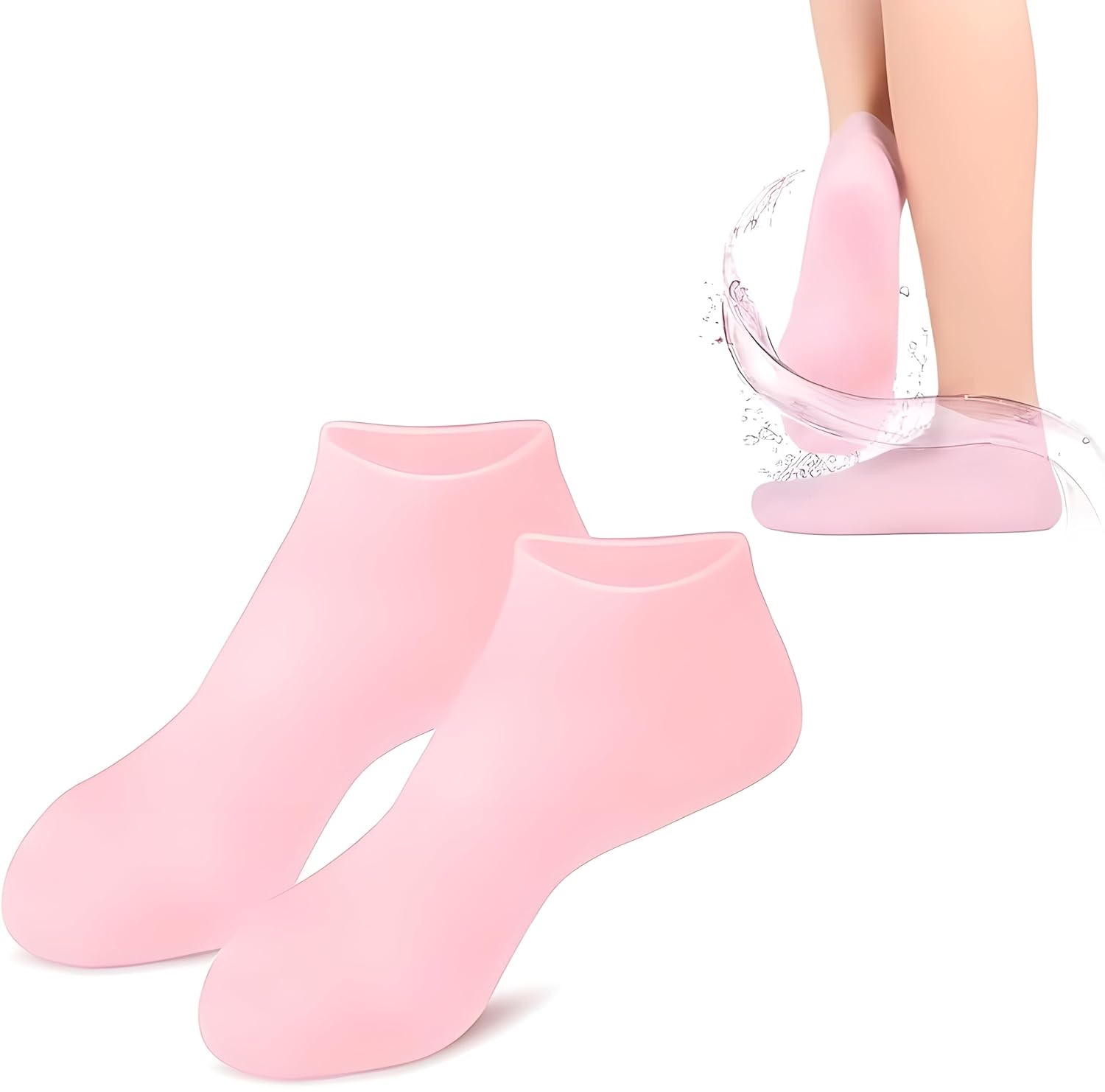 Hydrating Silicone Gel Spa Socks | Moisturizing Heel Repair Socks with Natural Oils, Aloe & Vitamin E | Anti-Slip Cracked Heel Socks for Dry Feet | Pedicure Spa Softening Socks For Men & Women Main image