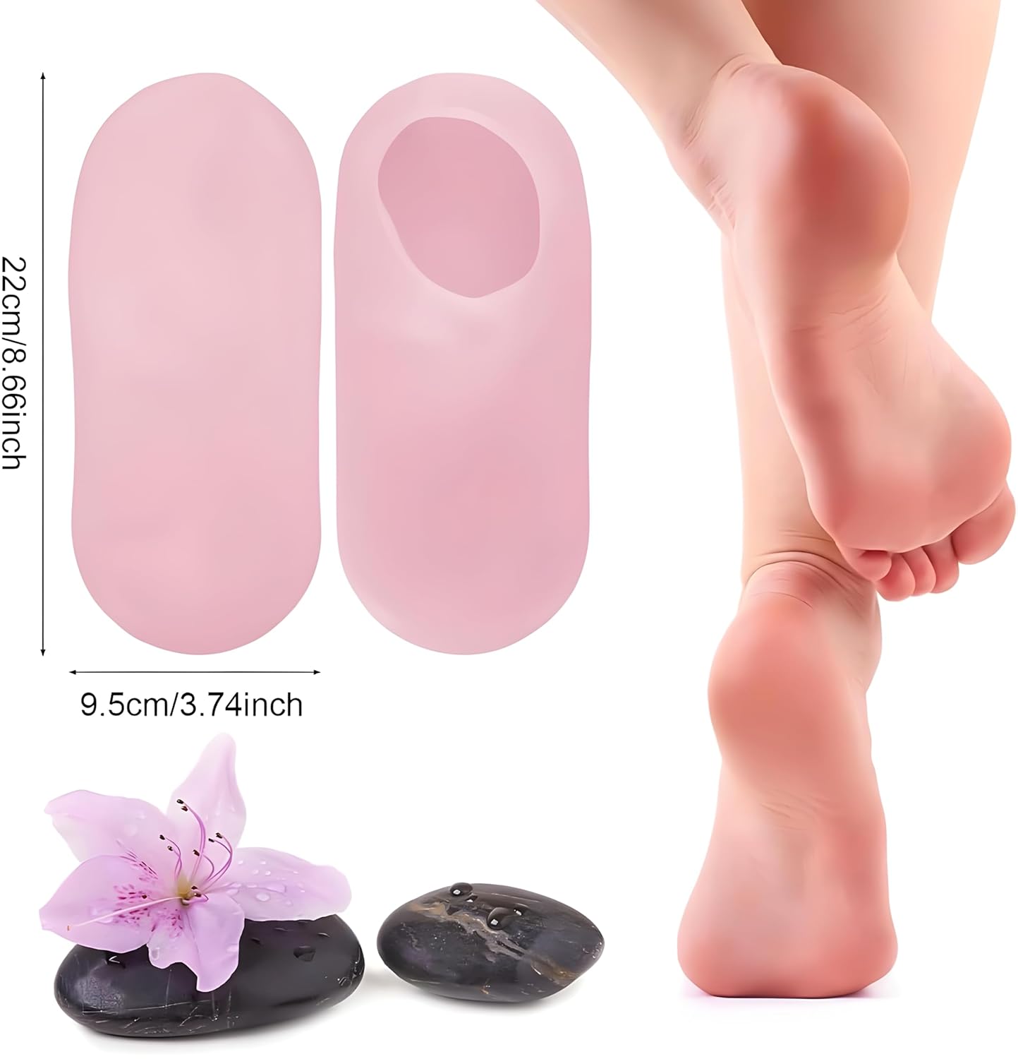 Hydrating Silicone Gel Spa Socks | Moisturizing Heel Repair Socks with Natural Oils, Aloe & Vitamin E | Anti-Slip Cracked Heel Socks for Dry Feet | Pedicure Spa Softening Socks For Men & Women