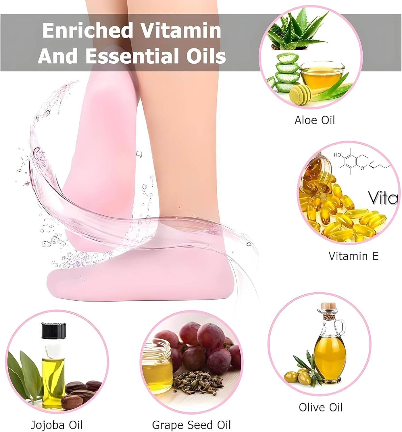 Hydrating Silicone Gel Spa Socks | Moisturizing Heel Repair Socks with Natural Oils, Aloe & Vitamin E | Anti-Slip Cracked Heel Socks for Dry Feet | Pedicure Spa Softening Socks For Men & Women