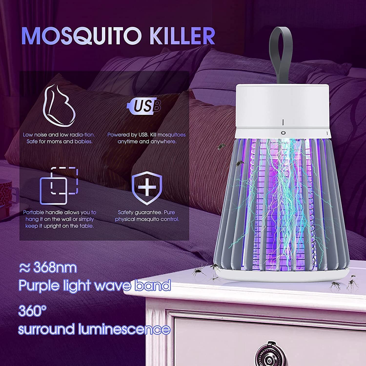 Mosquito Killer Lamp Electronic Portable LED Mosquito Killer Machine Trap Lamp, Mosquito Killer Lamp For House, Bug Zapper For Indoor Outdoor Garden, White