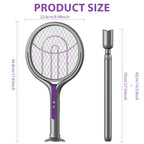 2 in 1 Advanced Mosquito Killer Racket with Extension Handle and High-Voltage Rotatory Grid Head, Mosquito Bat with Mosquito Luring Light & Safety Lock