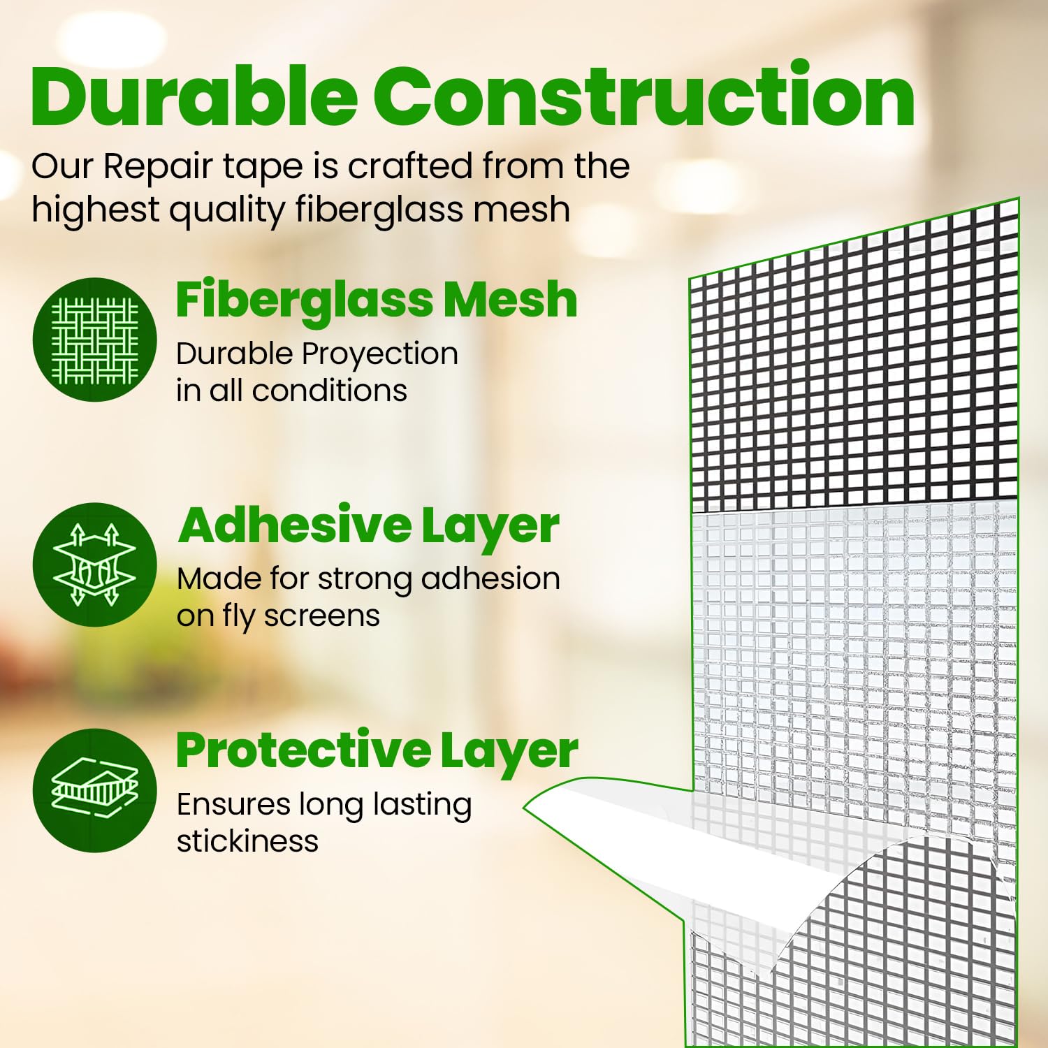 Mosquito Net Repair Tape | Self-Adhesive Waterproof Mesh Repair Tape for Windows, Doors & Screens | Fix Torn Mesh, Holes & Tears | 200cm x 5cm | Window Net Screen Repair Roll (Pack of 1) Secondary image