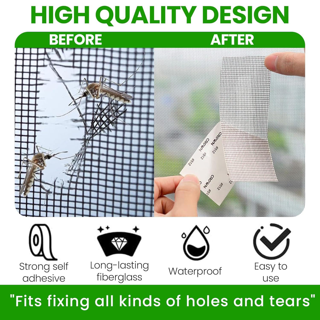 Mosquito Net Repair Tape | Self-Adhesive Waterproof Mesh Repair Tape for Windows, Doors & Screens | Fix Torn Mesh, Holes & Tears | 200cm x 5cm | Window Net Screen Repair Roll (Pack of 1)