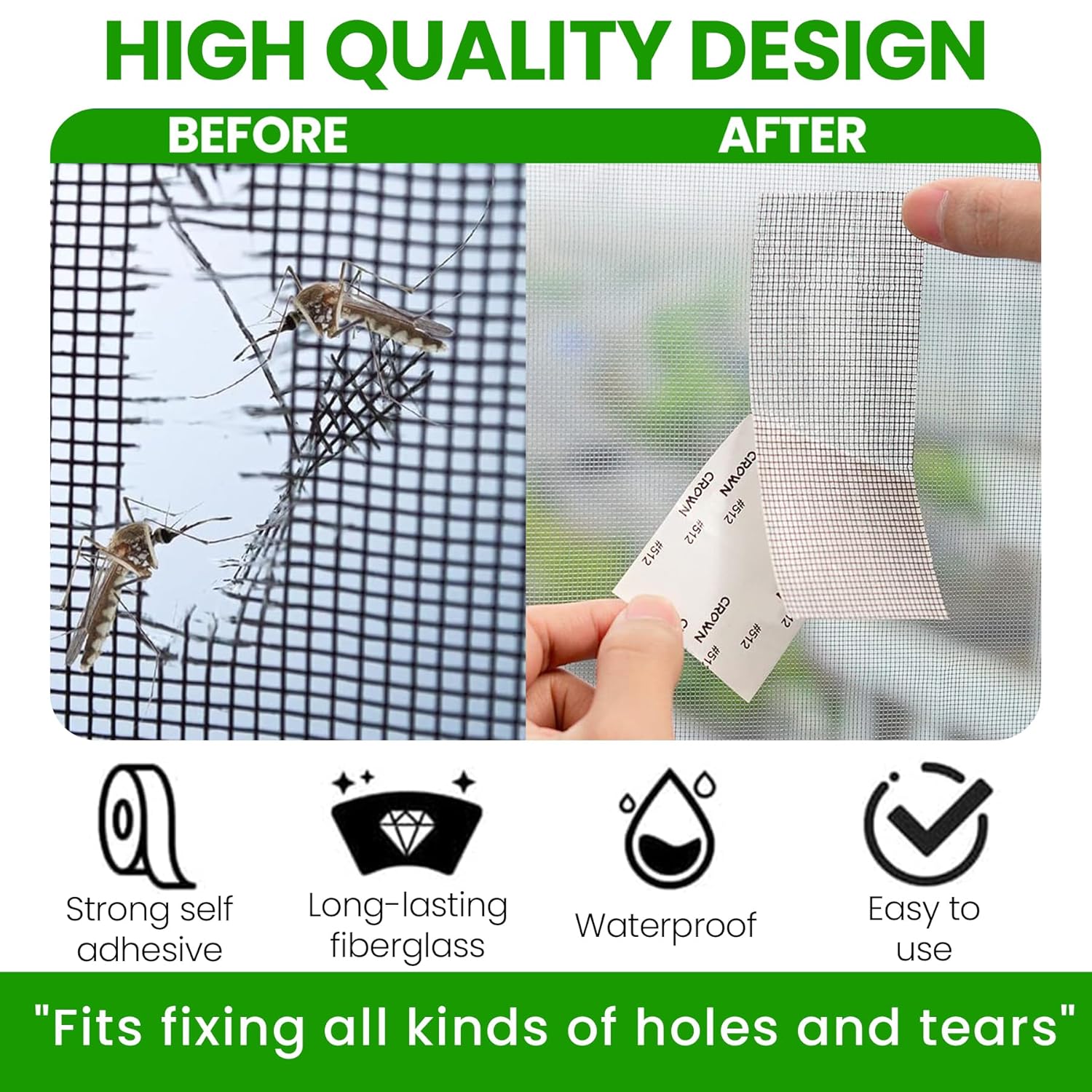 Mosquito Net Repair Tape | Self-Adhesive Waterproof Mesh Repair Tape for Windows, Doors & Screens | Fix Torn Mesh, Holes & Tears | 200cm x 5cm | Window Net Screen Repair Roll (Pack of 1)