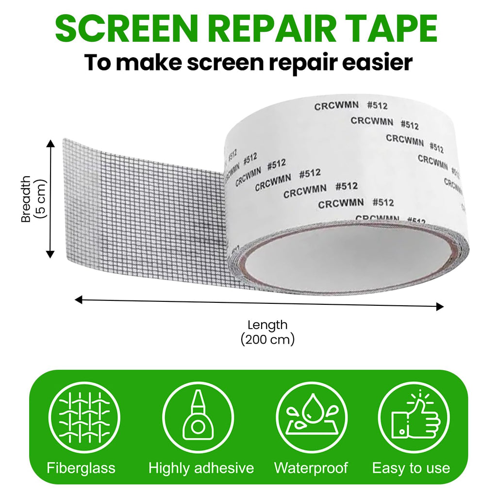 Mosquito Net Repair Tape | Self-Adhesive Waterproof Mesh Repair Tape for Windows, Doors & Screens | Fix Torn Mesh, Holes & Tears | 200cm x 5cm | Window Net Screen Repair Roll (Pack of 1)