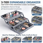 3 Tier Expandable Drawer Organizer Rack – Makeup Organizer Box, Stationary Organizer Storage Box, Office Drawer Storage, Kitchen Drawer Storage | 3 Layer Room Storage Organizer