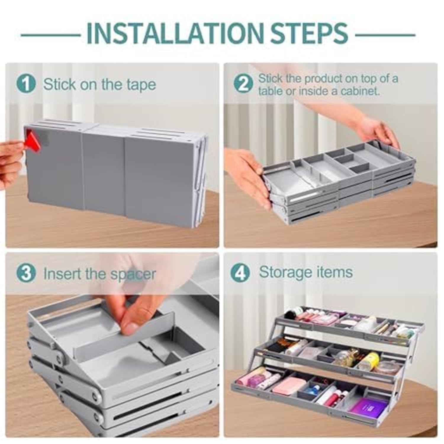 3 Tier Expandable Drawer Organizer Rack – Makeup Organizer Box, Stationary Organizer Storage Box, Office Drawer Storage, Kitchen Drawer Storage | 3 Layer Room Storage Organizer