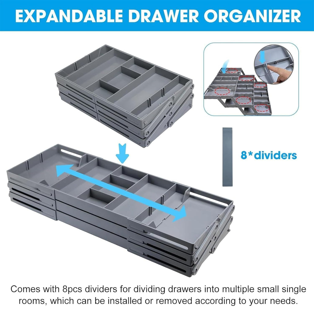 3 Tier Expandable Drawer Organizer Rack – Makeup Organizer Box, Stationary Organizer Storage Box, Office Drawer Storage, Kitchen Drawer Storage | 3 Layer Room Storage Organizer