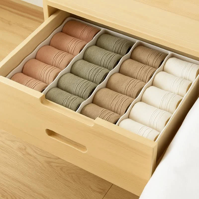 5-Compartment Plastic Storage Box | Closet Organizer for Underwear, Socks & Accessories