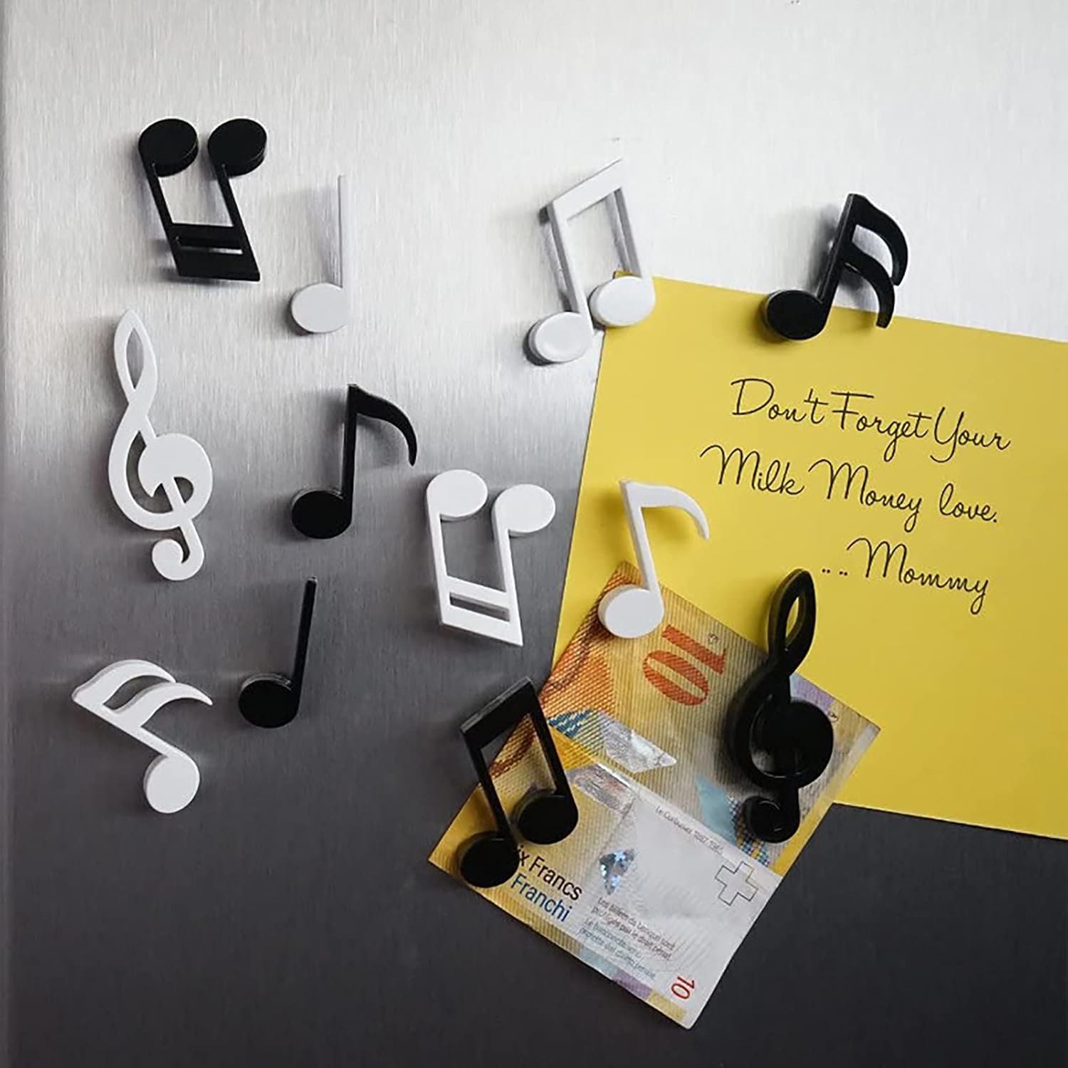 ZYOZ MUSIC Fridge Magnets  12pcs ,Black and White Musical Notes Small Fridge Magnets Cute Decorative Magnets,Refrigerator Magnets Office Kitchen Magnets Locker Glass Magnets