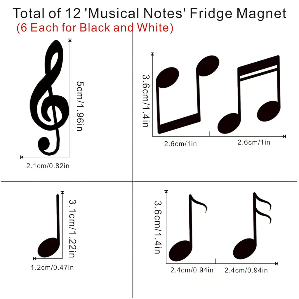 ZYOZ MUSIC Fridge Magnets  12pcs ,Black and White Musical Notes Small Fridge Magnets Cute Decorative Magnets,Refrigerator Magnets Office Kitchen Magnets Locker Glass Magnets
