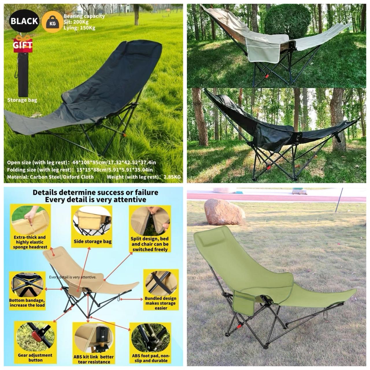 Portable Camping Chair Folding Lounge Chair Outdoor Reclining Chair Lightweight Foldable Beach Lounge Chair Heavy Duty Metal Frame Compact Travel Recliner for Garden Lawn Picnic