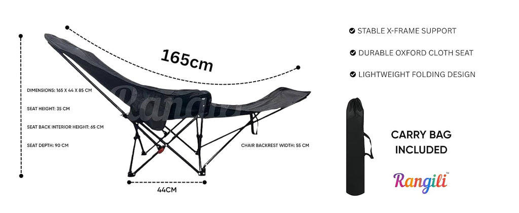 Portable Camping Chair Folding Lounge Chair Outdoor Reclining Chair Lightweight Foldable Beach Lounge Chair Heavy Duty Metal Frame Compact Travel Recliner for Garden Lawn Picnic