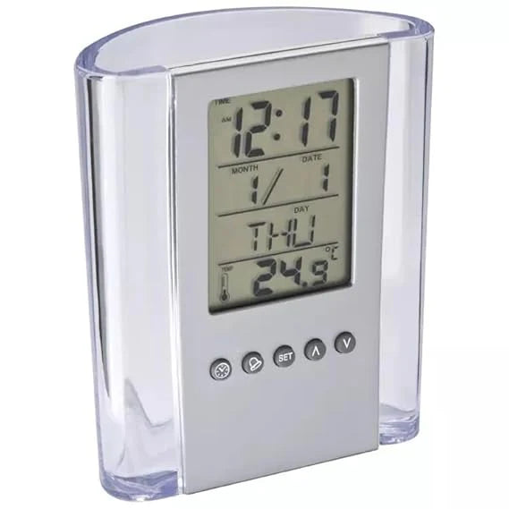 ZYOZ Digital Desk Clock with Pen Holder – Multifunctional LED Display with Time, Date, Temperature, Alarm & Calendar – Modern Office Table Organizer Secondary image