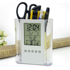 Digital Desk Clock with Pen Holder – Multifunctional LED Display with Time, Date, Temperature, Alarm & Calendar – Modern Office Table Organizer