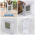 Digital Desk Clock with Pen Holder – Multifunctional LED Display with Time, Date, Temperature, Alarm & Calendar – Modern Office Table Organizer