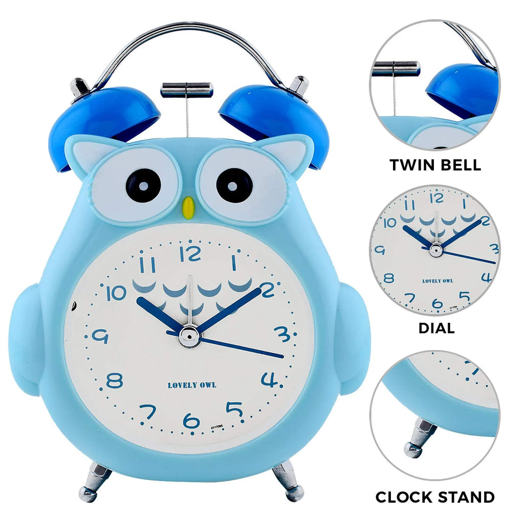 Kids Alarm Clock Cute Cartoon Owl Loud Bell Alarm Clock Non-Ticking Desk Clock with Night Light