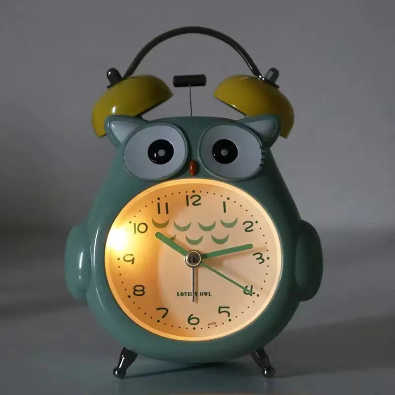 Kids Alarm Clock Cute Cartoon Owl Loud Bell Alarm Clock Non-Ticking Desk Clock with Night Light