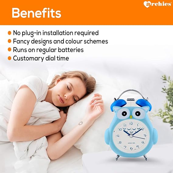 Kids Alarm Clock Cute Cartoon Owl Loud Bell Alarm Clock Non-Ticking Desk Clock with Night Light