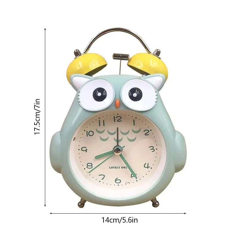 Kids Alarm Clock Cute Cartoon Owl Loud Bell Alarm Clock Non-Ticking Desk Clock with Night Light