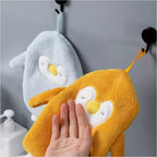 Microfiber Cute Animal Penguin Hand Towels for Kitchen and Bathroom, Soft & Plush Wash Basin Hand Dry Towel with Hanging Loop, Suitable for Both Kids and Adults - Pack of 4